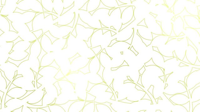Animated linear floral background. Line golden leaves on branch is drawn gradually. Concept of gardening, ecology, nature. Vector illustration isolated on white background.