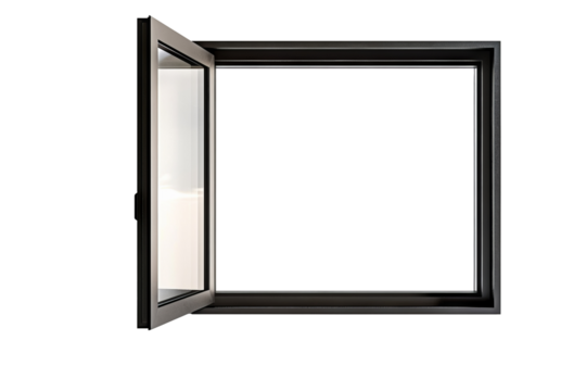 Modern and minimal house window for interior decoration isolated on background, open office glass window frame.