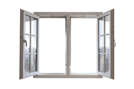 Modern and minimal house window for interior decoration isolated on background, open office glass window frame.