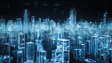 Fototapeta na wymiar Future smart digital city, virtual reality, Inception