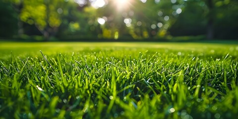 Vibrant and Lush Closeup of Neatly Trimmed Green Grass Field: Ideal for Nature Backgrounds or Stock Photos. Concept Nature Backgrounds, Stock Photos, Green Grass Field, Vibrant Closeup