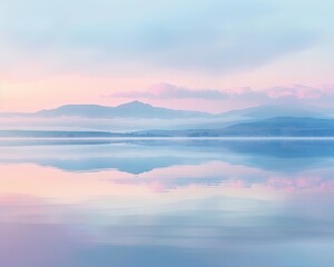 Fototapeta premium soothing pastel gradient sky reflected in the still waters of a tranquil lake