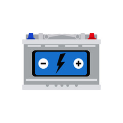 Car battery flat vector icon isolated on white background. Auto accumulator battery energy power illustration.