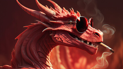 Portrait of the red Dragon with a sunglasses