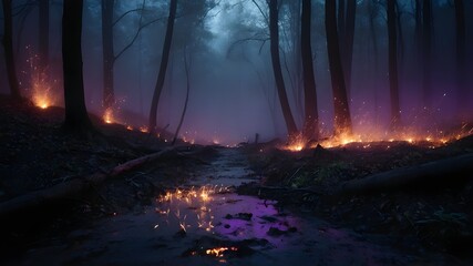 Amidst this captivating setting, grey and purple holes blaze on the black background, their...