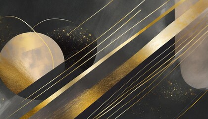 abstract illustration of luxurious black lines on a dark background with golden accents and geometric shapes