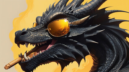 Portrait of the black Dragon with a sunglasses