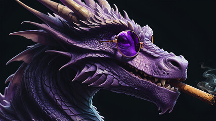 Portrait of the purple Dragon with a sunglasses