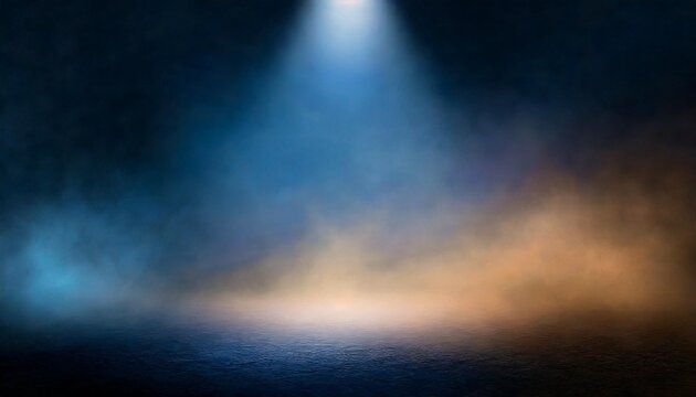 blue dark abstract light in night background setting empty scene with smog old black fog under spotlight textured smoke creating dramatic lantern space street concept bright effect on floor