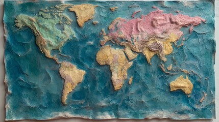Textured World Map Relief Sculpture