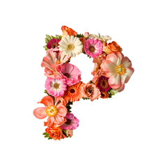 English alphabet letter P made of flower isolated on white background