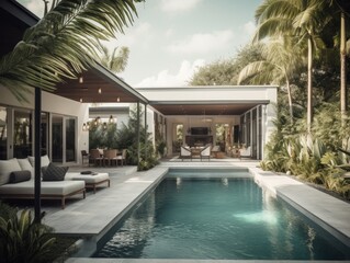 3d rendering of modern house with pool