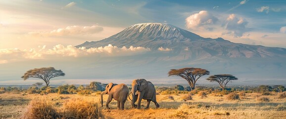 Elephant The Background Mount Kilimanjaro