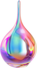 Iridescent teardrop abstract sculpture cut out on transparent background