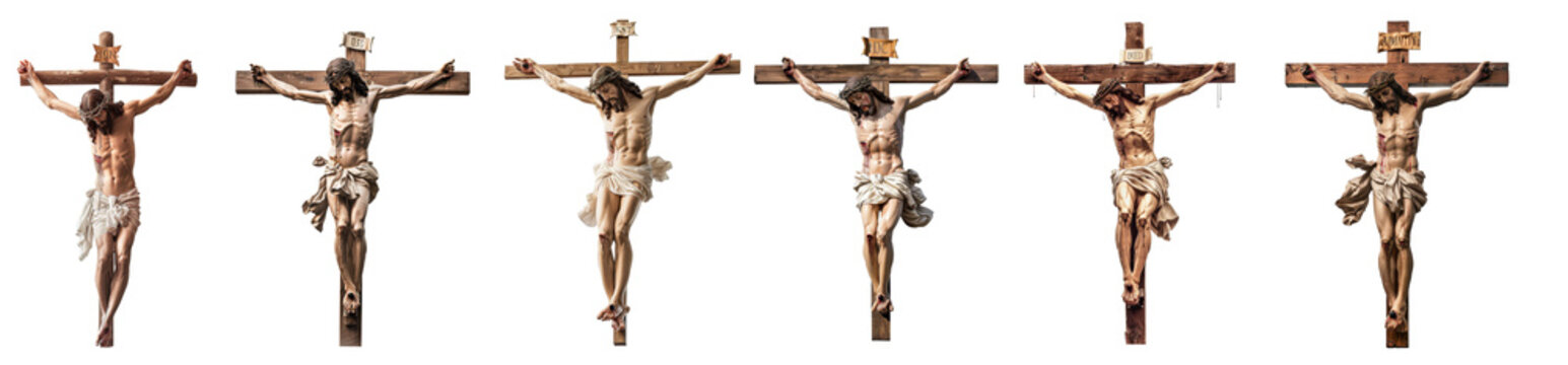 Collection of Jesus Christ on the cross, cut out, isolated on transparent background. AI generated.