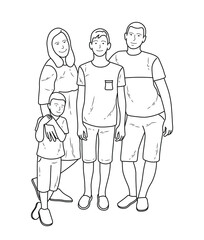 Sketch family posing. Dad, mom, sons, isolated vector