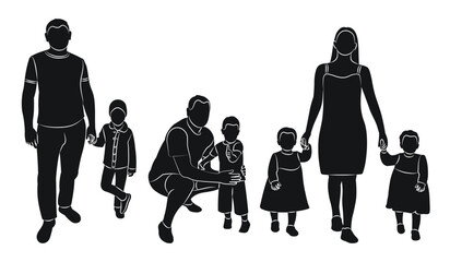 Silhouette of a crowd of adults and children, isolated vector