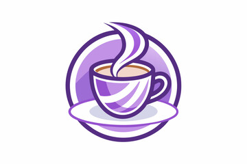 Design a business logo line vector for a coffee shop purple and white colors featuring a hot latte coffee cup