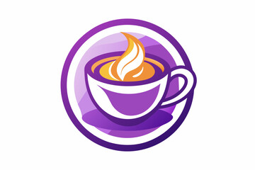 Design a business logo line vector for a coffee shop purple and white colors featuring a hot latte coffee cup