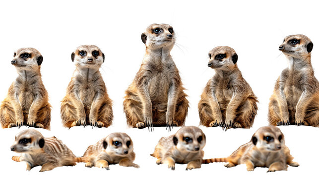 Animals africa zoo meerkats banner panorama long lamur on tansparent background.