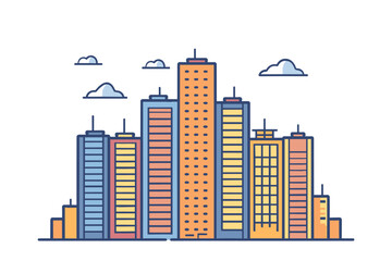 Vector illustration city skyline with various modern high-rise buildings. Skyscraper office buildings.