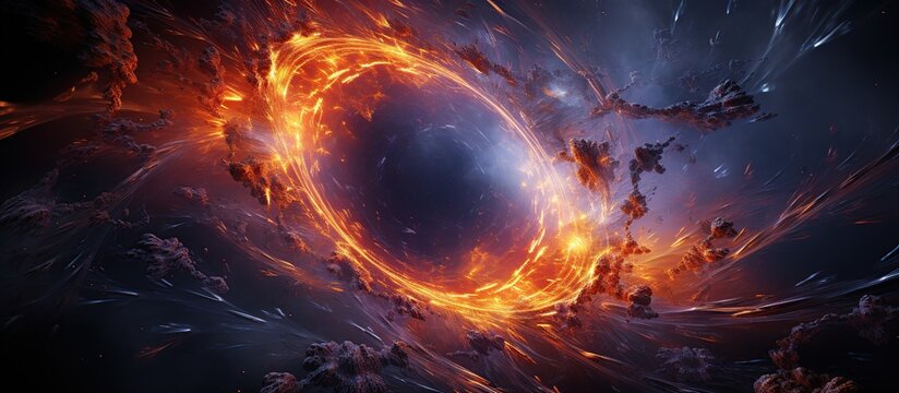 cosmic scene of a fiery ring in space, suggesting a supernova or portal, with intense orange tones and a central void