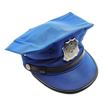 Blue police uniform cap with badge on isolated on transparent background.
