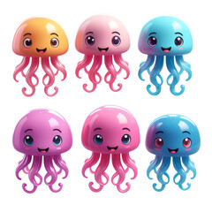3d rendering of cartoon jellyfish on Isolated transparent background png. generated with AI