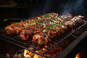 Grilled chicken meat on rotisserie used in traditional turkish street food Doner Kebab, Shawarma or...