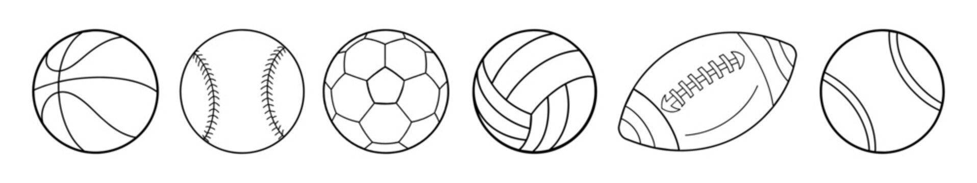 Sport balls set. Ball icons. Balls for Football, Soccer, Basketball, Tennis, Baseball, Volleyball. Vector illustration