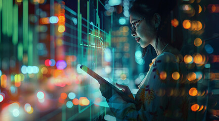 Business woman looking at financial charts