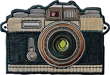 Vintage camera embroidered patch with detailed design cut out on transparent background - obrazy, fototapety, plakaty