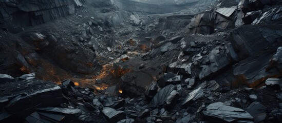 Aerial view of a coal mine in the middle of the mountains
