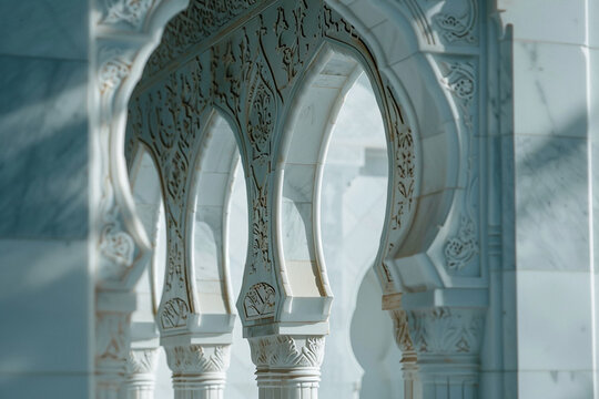  A close-up shot of a marble archway, its smooth curves and intricate patterns capturing the eye with timeless elegance. 
