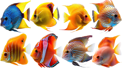  colourful sea fishes on tansparent background