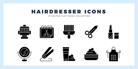 10 Hairdresser Glyph icon pack. vector illustration. - obrazy, fototapety, plakaty