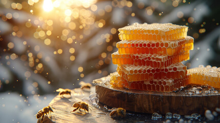 Honeycomb On Podium Background - obrazy, fototapety, plakaty