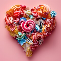 a heart shaped candy, in the style of structured chaos, cute and colorful Job
