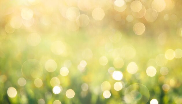 spring background abstract banner green blurred bokeh lights with copy space