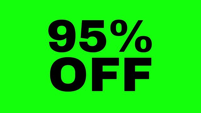 4K 95% flat crisp simple black animated letters, new price, black Friday, shopping, ninety five percent off, Animation Video, motion graphics, green screen chroma key.