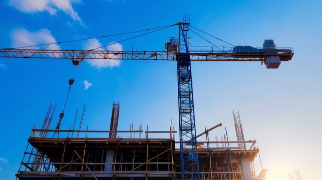In this high-definition image, a construction crane rises gracefully against a brilliant blue sky, symbolizing ambition and growth.