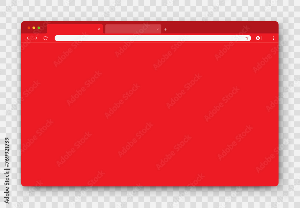 Poster browser window. realistic red empty browser window with toolbar, search bar and shadow on transparen