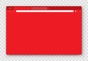 Browser window. Realistic red empty browser window with toolbar, search bar and shadow on transparent background. Vector illustration. - obrazy, fototapety, plakaty
