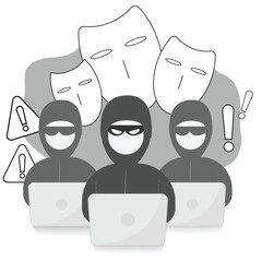 Hacker, Cyber criminal. Hacker attack and web security. Internet phishing concept. Hacker in black hood with laptop trying to cyber attack. Programming Code . Hacker sitting at the desktop