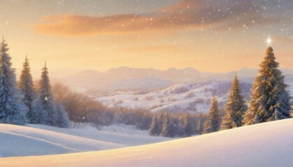 christmas background with a snowy landscape