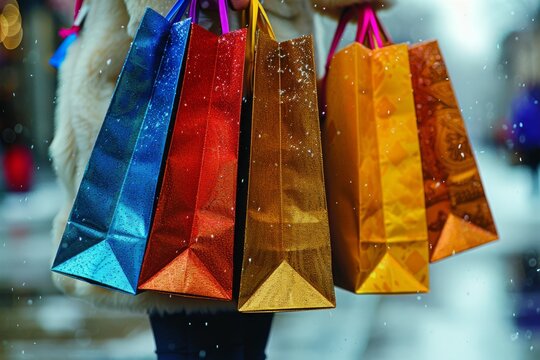 Person Holding a Bunch of Colorful Shopping Bags