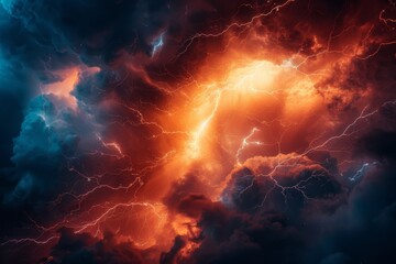 In the eye of the storm where calm and madness meet, lightning dances across the sky - obrazy, fototapety, plakaty