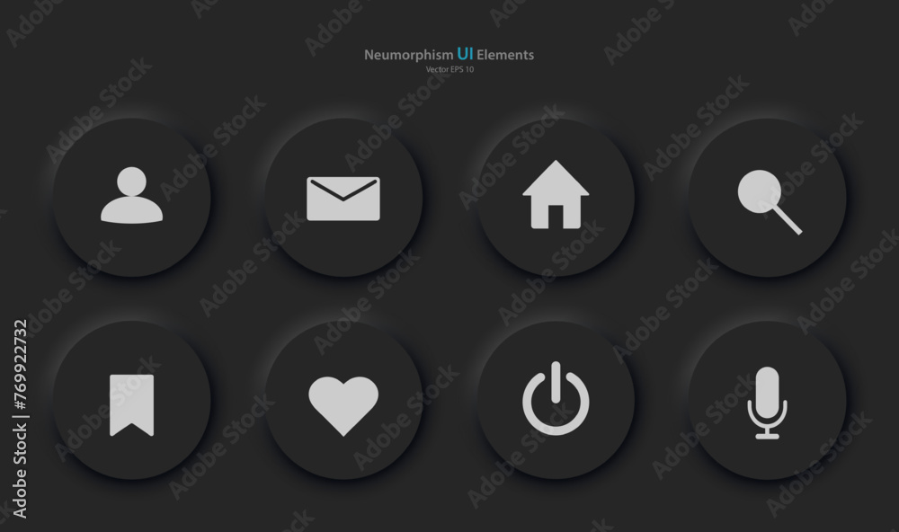 Poster a collection of buttons for mobile devices in the style of neumorphism, ui, ux. a set of user interf