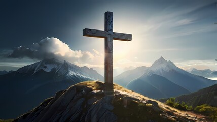 cross in the mountains,jesus on cross ,cross on the top of mountain with family