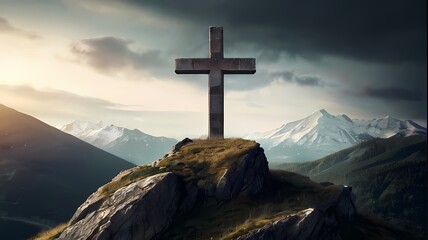 cross in the mountains,jesus on cross ,cross on the top of mountain with family